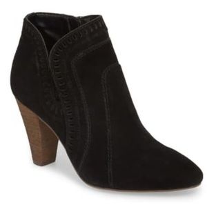 Vince Camuto Reeista black suede laser cut ankle boots leather booties